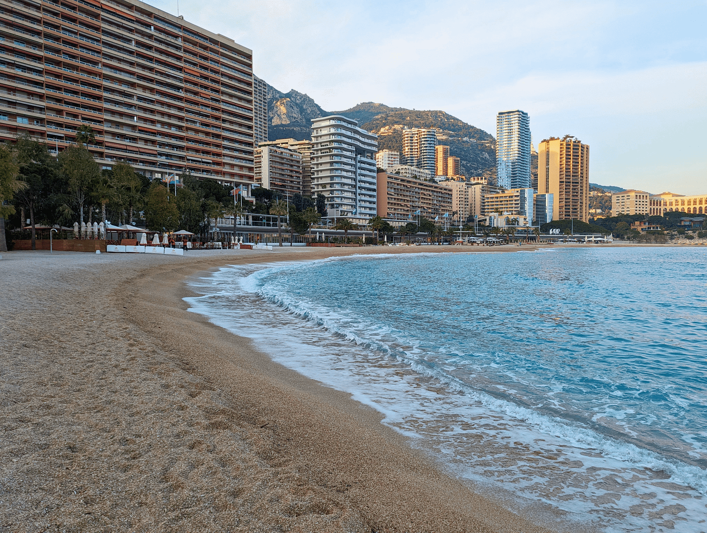 coastline of monaco with city skyline in backdrop